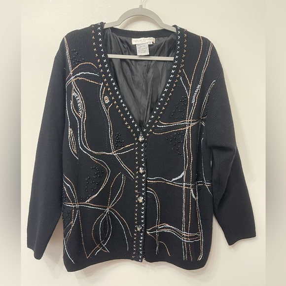 Great Cavalier by St.Paul Beaded and Embroidered Wool Button Up Cardigan - Picture 3 of 6